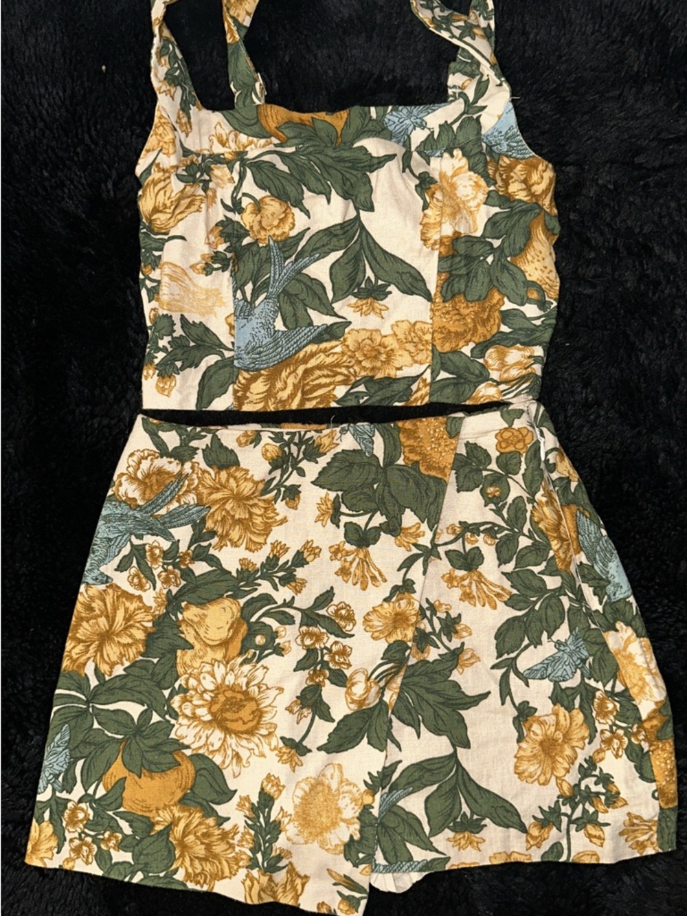 Abercrombie & Fitch Floral Two-Piece Skirt Set in Mustard, Green, Cream